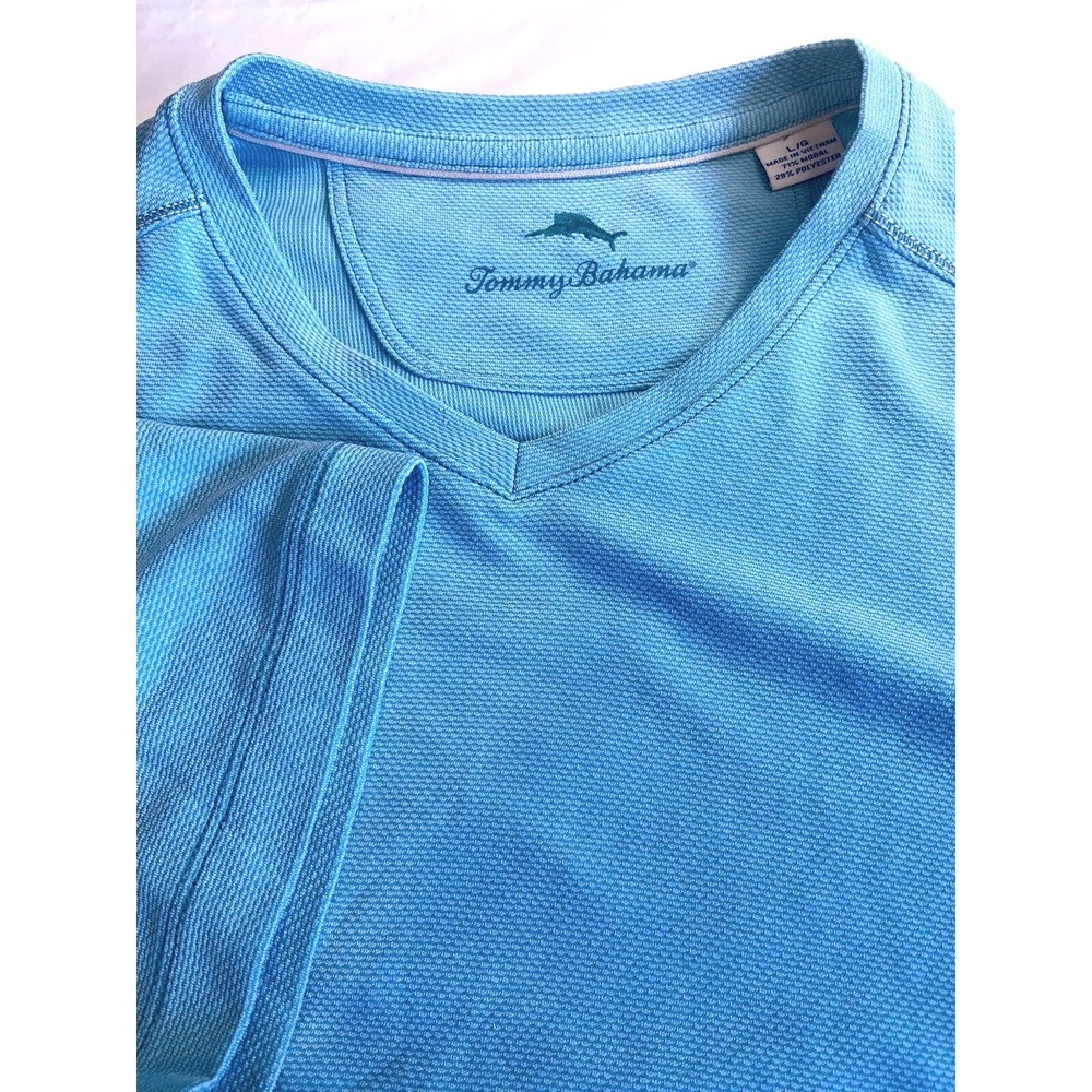 Tommy Bahama Mens V-Neck Textured T-Shirt Blue Modal Blend L L/G